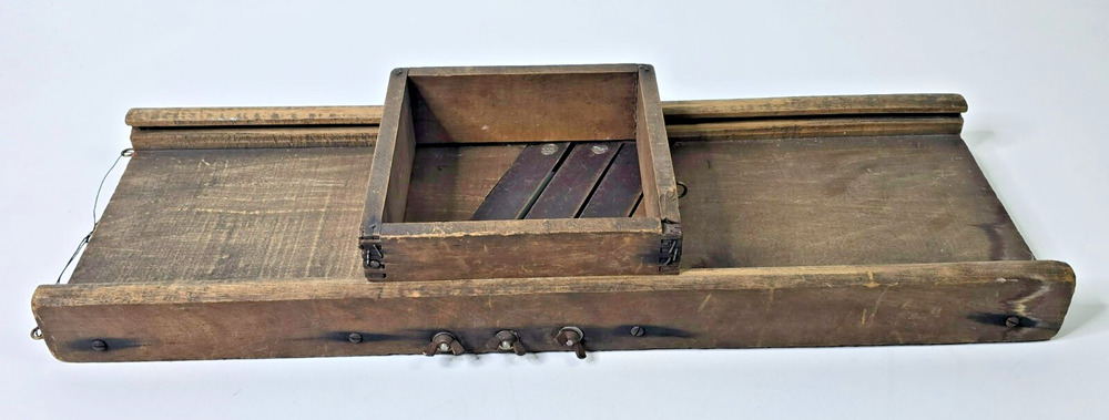 Antique Primitive Wood 3 Blade Cabbage Kraut Cutter Slicer Shredder W/ Box
